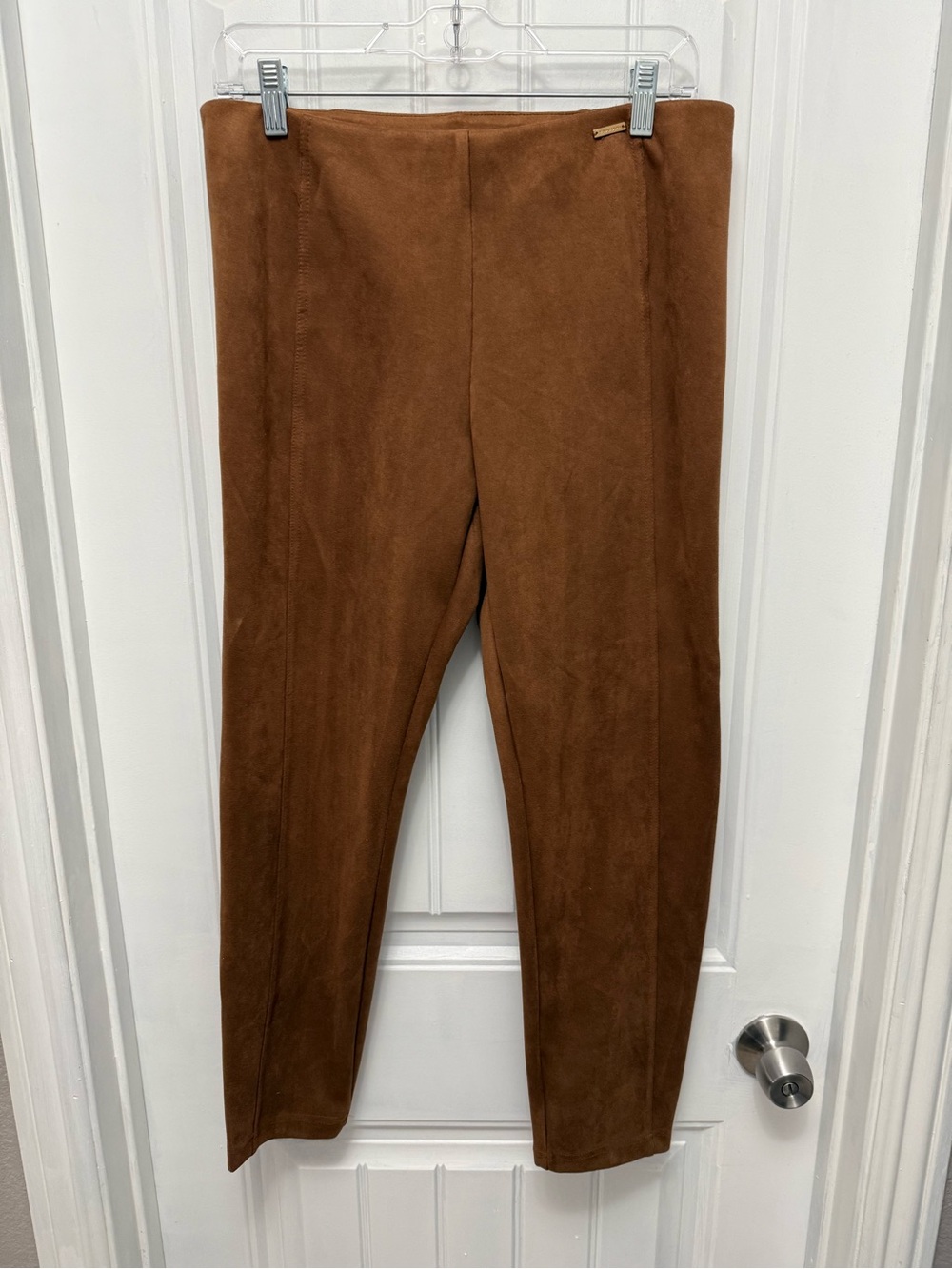 Tahari Women's Brown Faux Suede Stretch Leggings Pants Size Large (55-5)